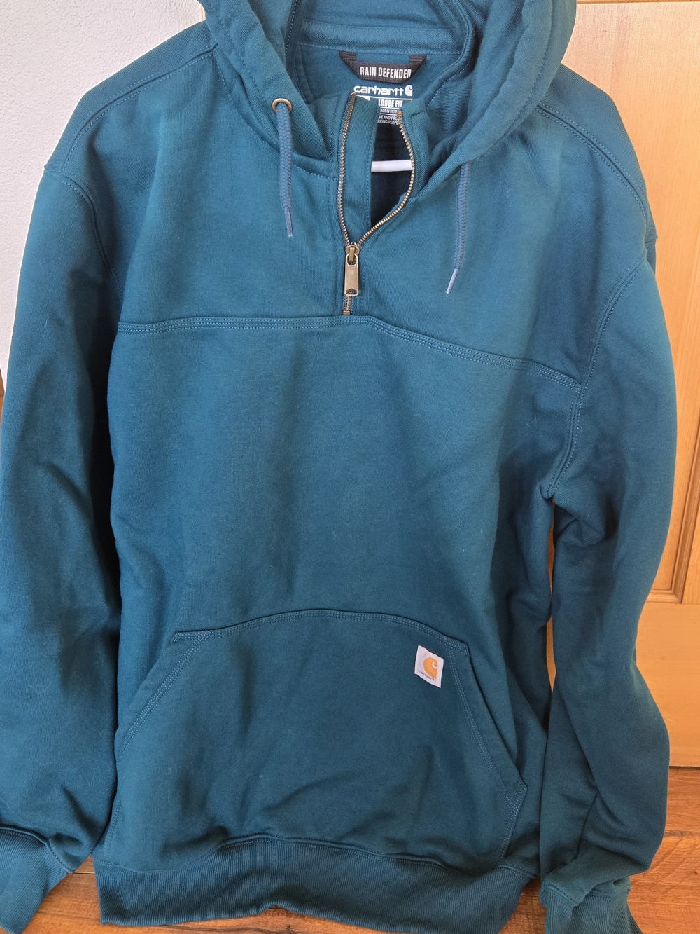 Carhartt Teal Green Half-Zip Hooded Sweatshirt- Rain Defender XL Tall Loose Fit